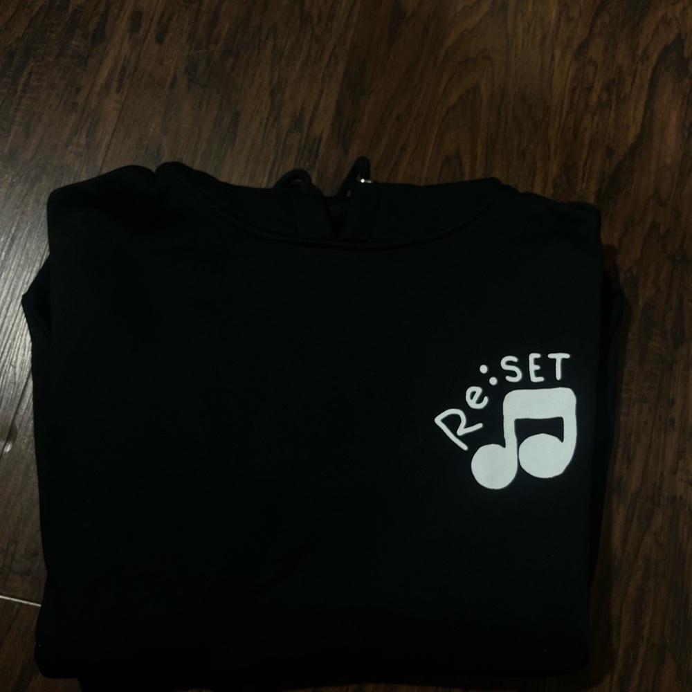Black Hoodie with White Re:Set Music Logo